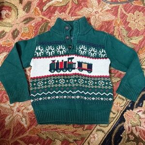 Boy’s Holiday Train Sweater with Snowflake Pattern